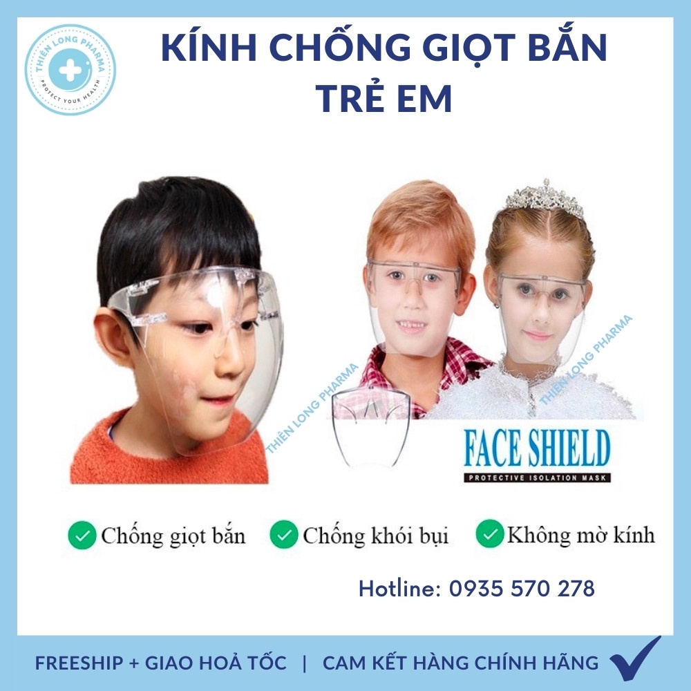 Kính chống giọt bắn trẻ em trong suốt, mặt nạ chống dịch cho bé/kid cao cấp, kính face shield chắn giọt bắn