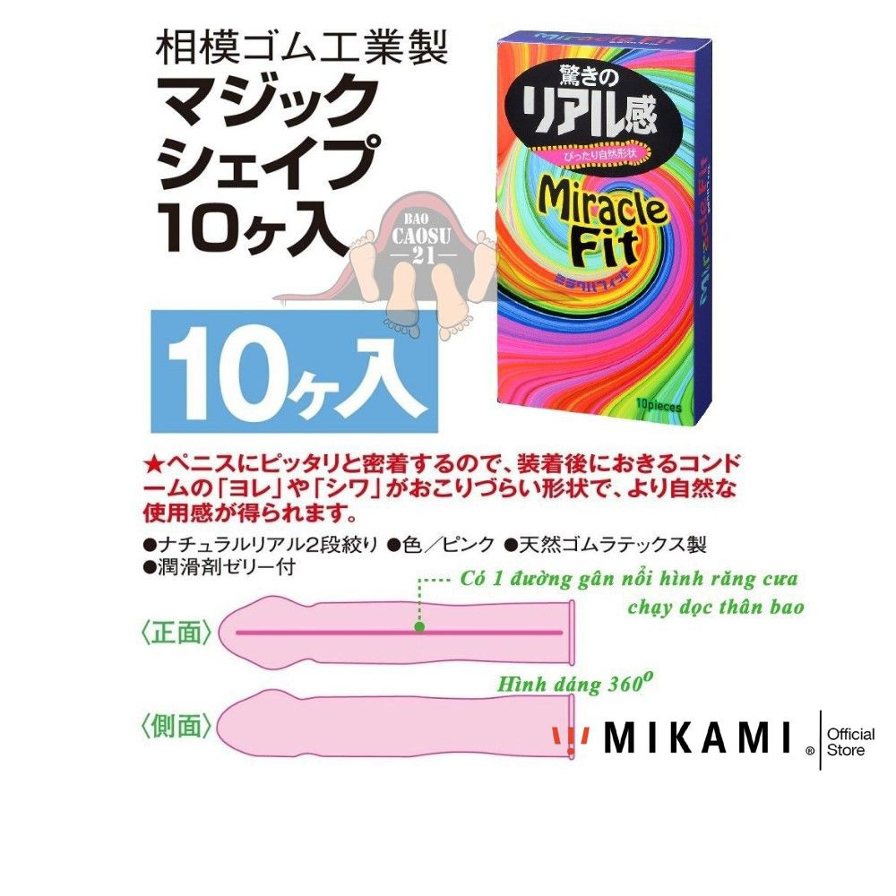 Hộp 10c Bao Cao Su SAGAMI MIRACLE FIT - Siêu Mỏng Ôm Sát 49mm - Made In Japan