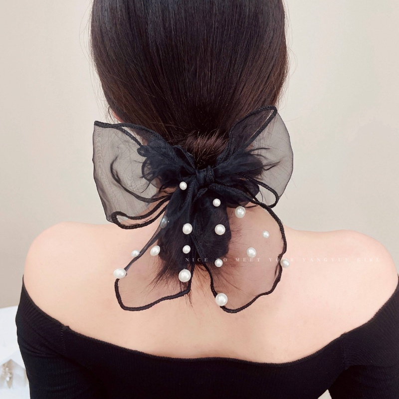 Dây Cột Tóc Lưới Đính Ngọc Trai Thời Trang Hàn Quốc Cho Nữ