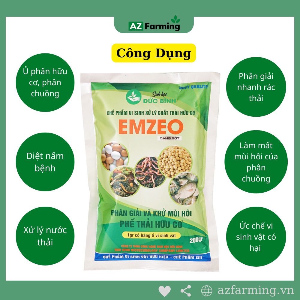 Chế Phẩm EM Emzeo Đức Bình - Ủ Phân Hữu Cơ, Khử Mùi Hôi - Gói 200g - AZ Farming