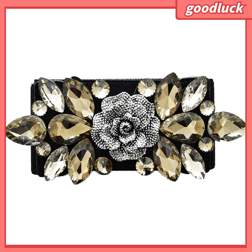 Thắt Lưng Nữ Bản Rộng Co Giãn Mặt Hoa Đính Đá Thời Trang