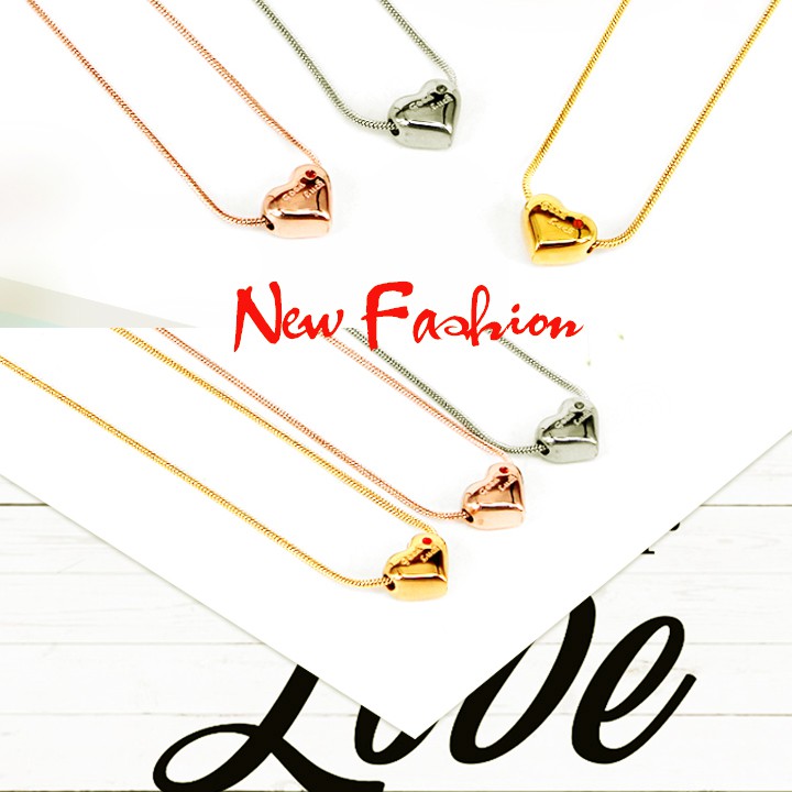 Dây chuyền nữ titan trái tim xỏ dây mì siêu đẹp, bền màu, hợp thời trang mang phong cách dễ phối đồ
