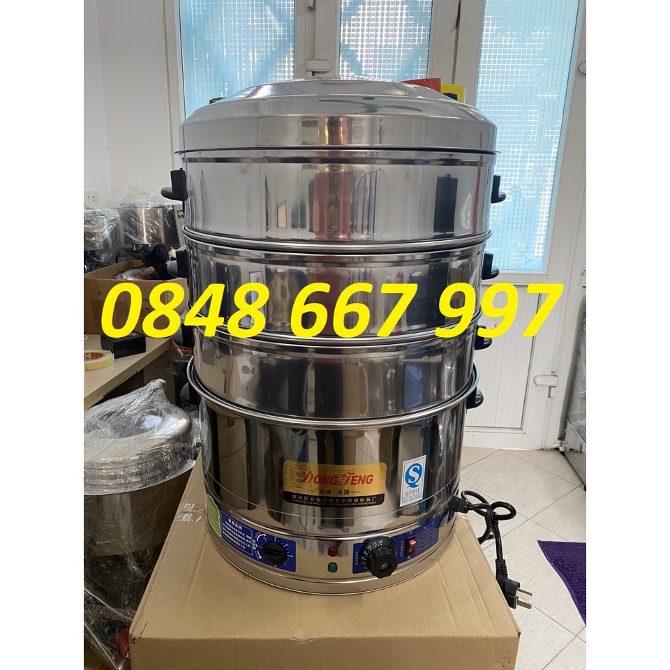 Sẵn hàng - Nồi hấp giò chả, pate 3 tầng inox chạy điện công nghiệp size 40cm