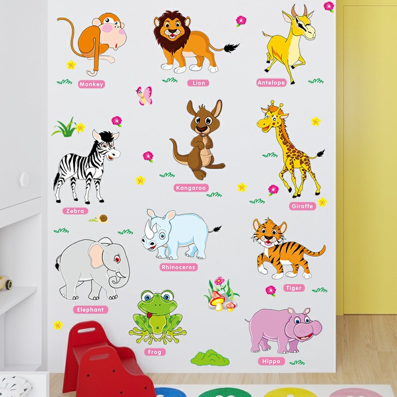 decal dán tường thú tiêng anh hồng