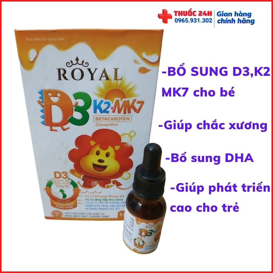 Vitamin D3 cho bé D3 K2 MK7 ROYAL 15ml giúp hấp thụ canxi phát triển Chiều Cao tối ưu cho trẻ từ sơ sinh
