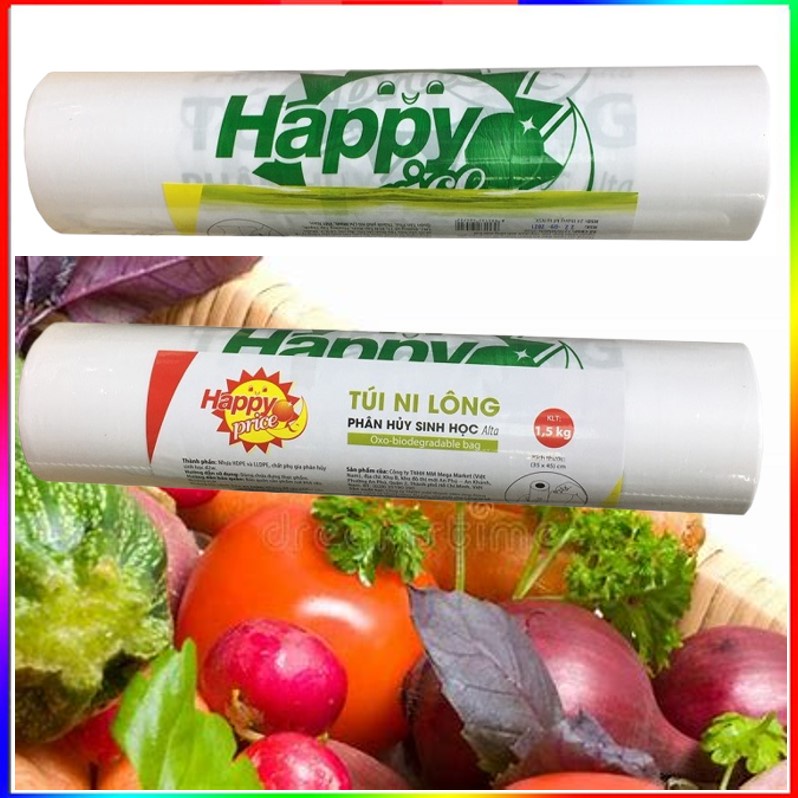 Túi thực phẩm tự hủy sinh học Happy Price màu trắng size 35x45cm/túi.