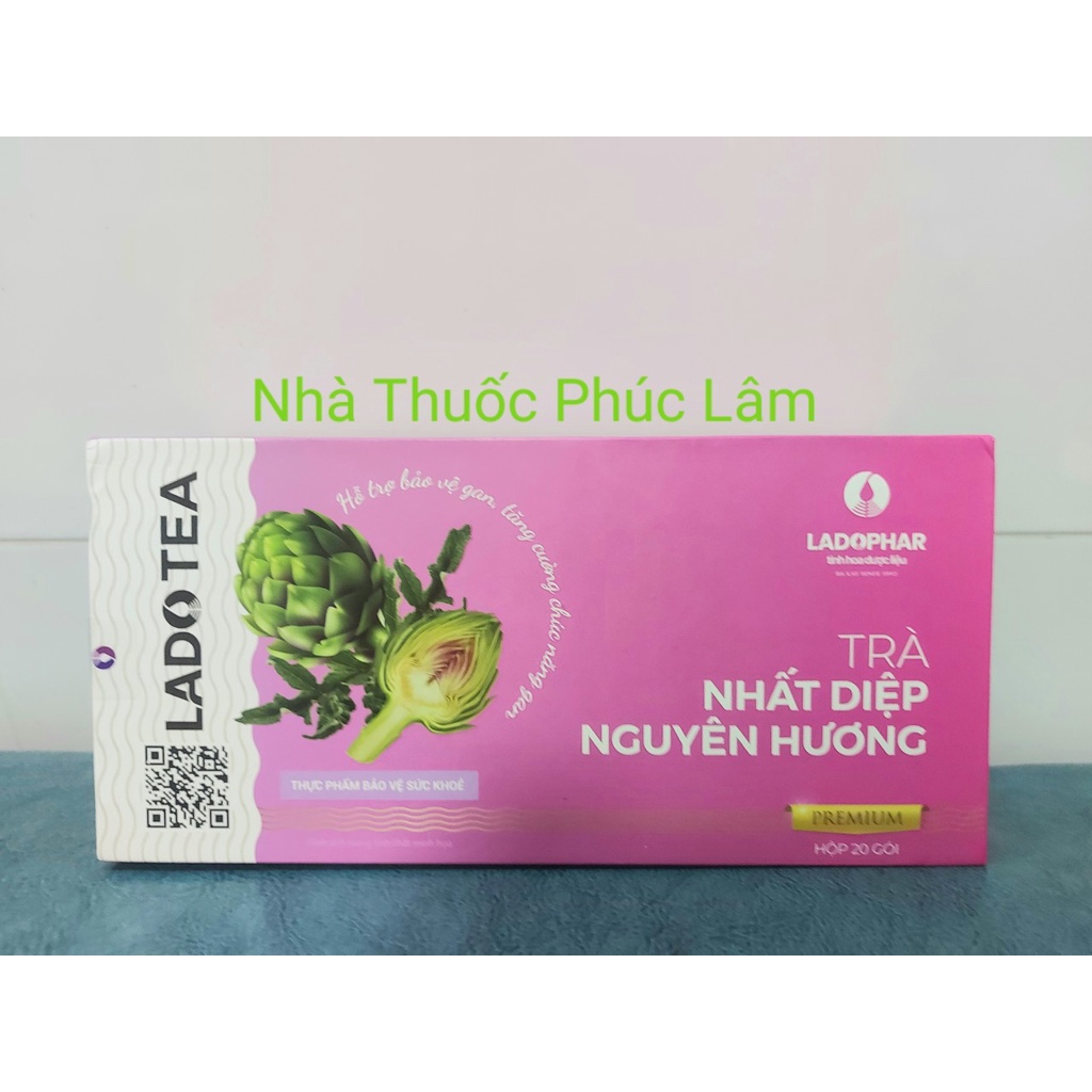 Trà lá tươi Atiso Cao cấp Nhất Diệp Nguyên hương. Thiết kế sang trọng phù hộp biếu tặng. Hộp 20 gói trà lá × 5 gam.