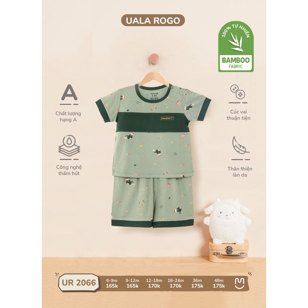 Bộ Uala Rogo cộc tay chất vải Bamboo cao cấp siêu mềm mịn thoáng mát thấm hút tốt viền họa tiết cho bé trai bé gái 2066