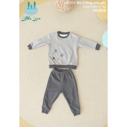 Bộ nỉ Little Love nỉ lông dày dặn cho bé trai bé gái