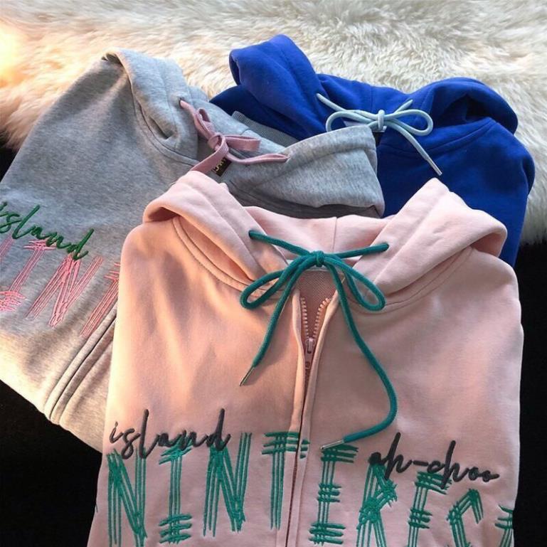 Khoác Nỉ Hoodie Nam Nữ Dáng Rộng Thêu Chữ Mũ To Tay Bồng Bo Tay Unisex Uzzlang