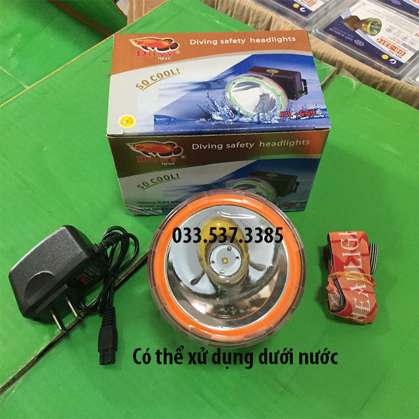 Đèn đội đầu siêu sáng, đèn pin đội đầu KL 669 chống nước, công suất 60W