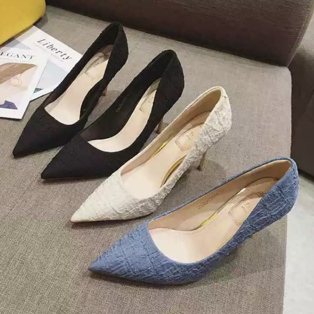 Giày Cao Gót 9cm Mũi Nhọn Màu Trắng Size 34-40 Phong Cách Pháp