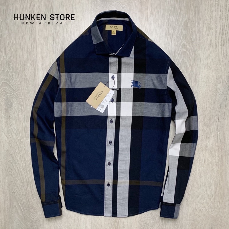 Áo sơ mi nam kẻ sọc caro BBR logo thêu đẹp Sơ mi tay dài kiểu dáng lịch lãm Cotton gân cao cấp ít nhăn | HunKen Store