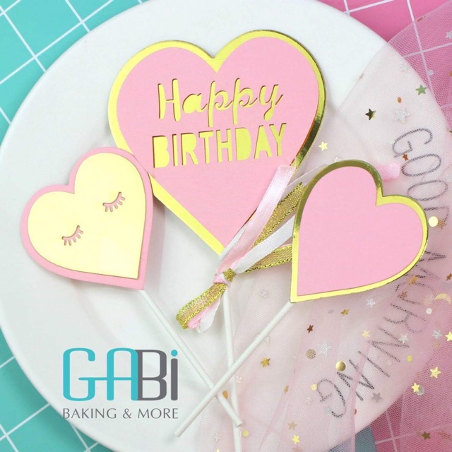 Set topper cắm bánh hình tim/sao HPBD