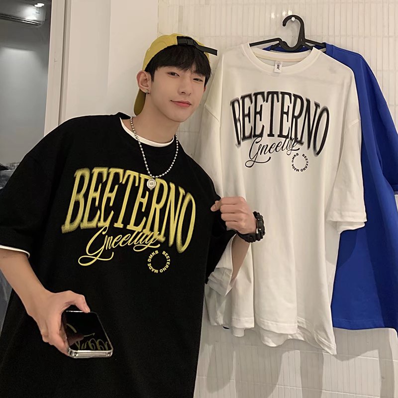 Áo Thun Tay Ngắn Dáng Rộng In Chữ Phong Cách Hip Hop Hàn Quốc Thời Trang Mùa Hè Cho Nam Size M-8XL