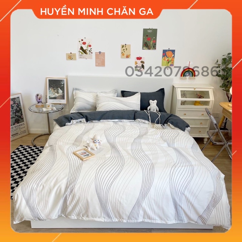 BỘ CHĂN GA GỐI Sóng Trắng cotton poly - Bộ Chăn Ga Gối 5 Món Nhập Khẩu Cao