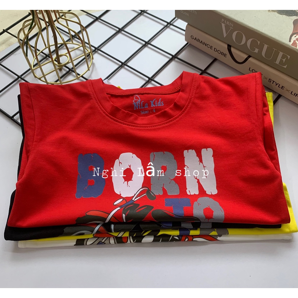 Áo thun ngắn tay bé trai in hình mô tô chất liệu thun cotton 100% co giản 4 chiều mềm mịn mát cho bé từ 10-36kg