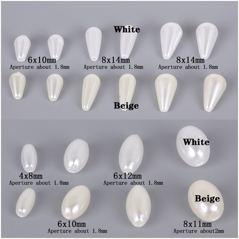 Hạt ngọc trai giả ABS hình bầu dục màu trắng ngà để làm trang sức