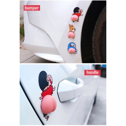 2 Miếng dán Silicon chống trầy xước va chạm cho xe hơi thiết kế hình hoạt hình dễ thương đa năng