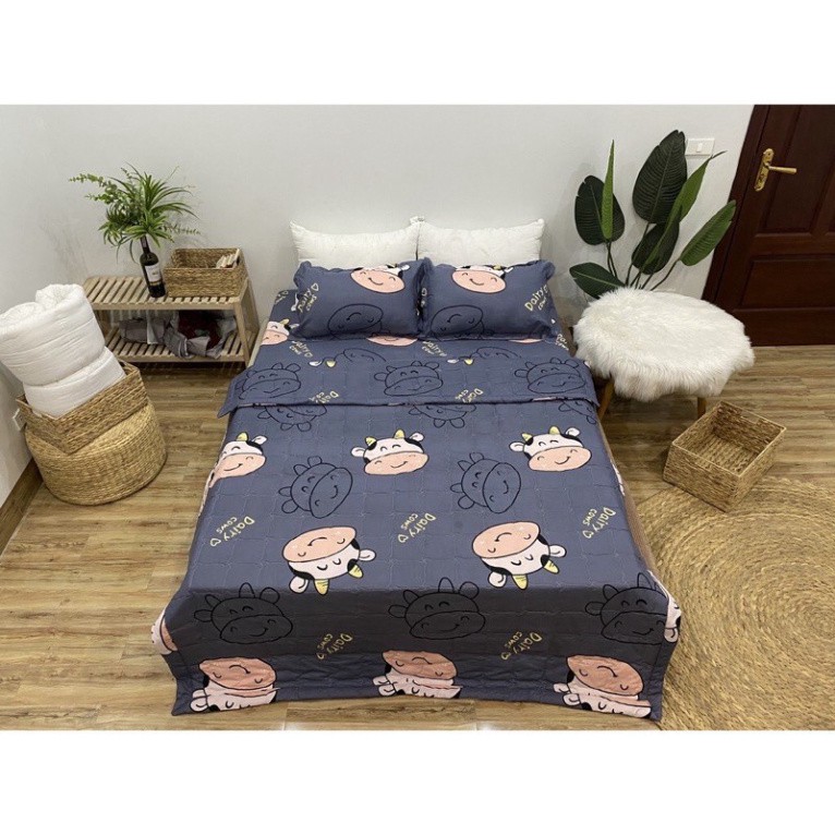 ⚡ RẺ NHẤT SHOPEE⚡ Sét Chăn Ga Gối Hè Hình Bò Sữa