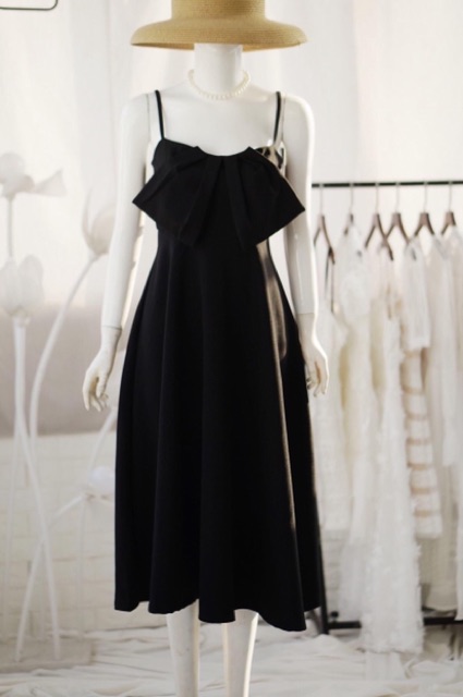 Đầm midi xoè 2 dây phối nơ | BigBuy360 - bigbuy360.vn