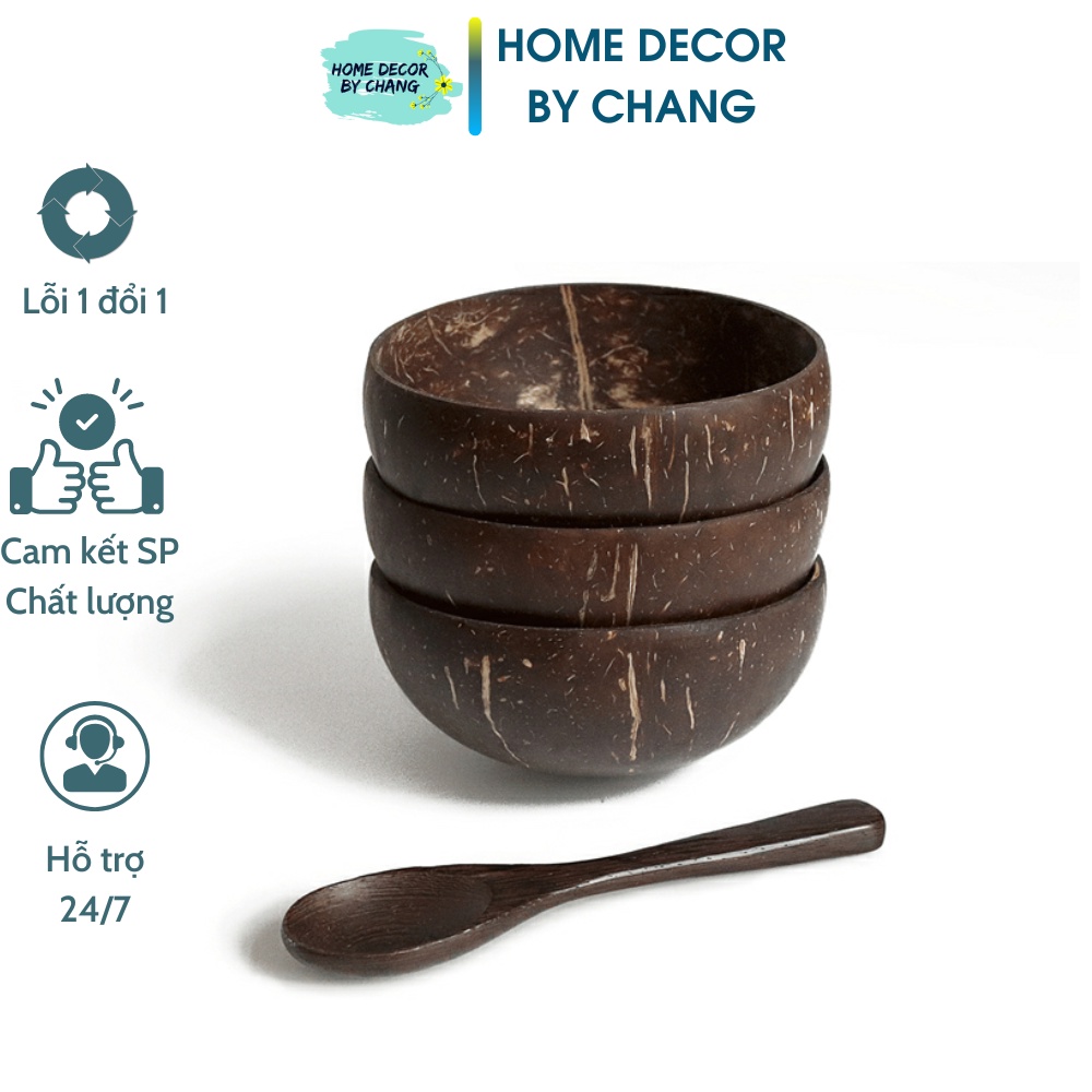 Bát gáo dừa muỗng gỗ dừa, Hàng đẹp loại 1 [Combo bát và muỗng]