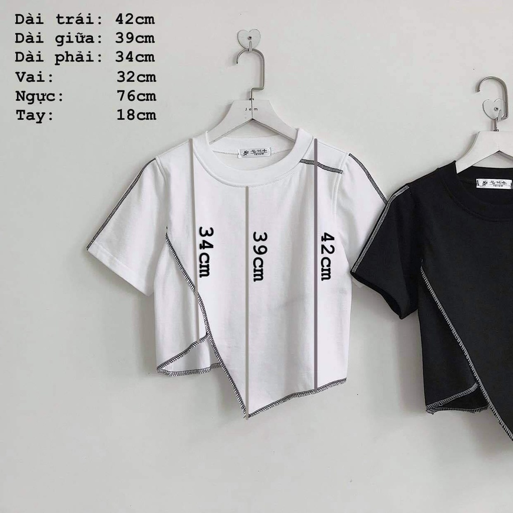 Áo Croptop Nữ RYD Kiểu Lệch Vạt Phối Chỉ Nổi Phong Cách Ulzzang