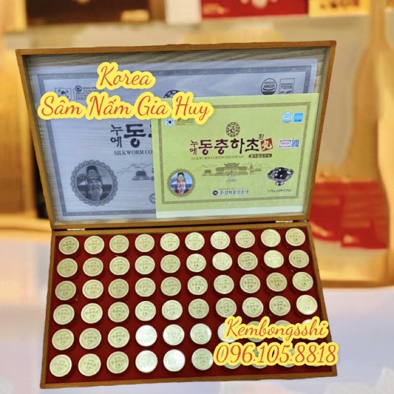 [HÀNG DATE MỚI] Đông Trùng Hạ Thảo 60 Viên Hộp Gỗ Vàng Cao Cấp Hàn quốc