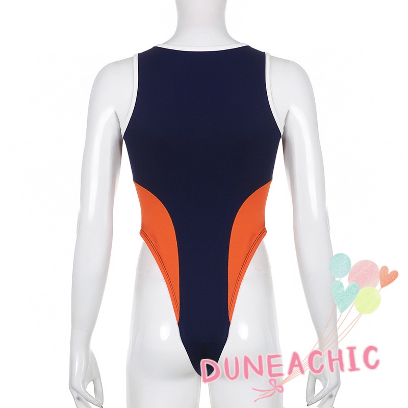 DUNEA Áo Liền Quần Thể Thao Sát Nách Màu Sắc Tương Phản In Chữ Quyến Rũ Cho Nữ