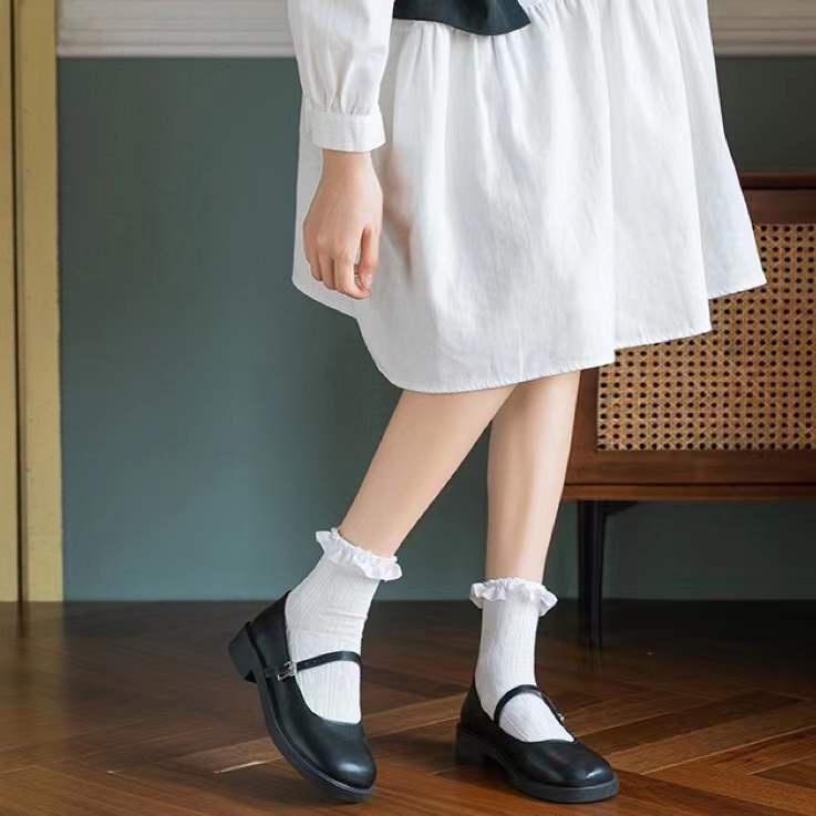 Tất cotton cổ vừa phong cách lolita Nhật Bản đồng phục đại học màu trắng
