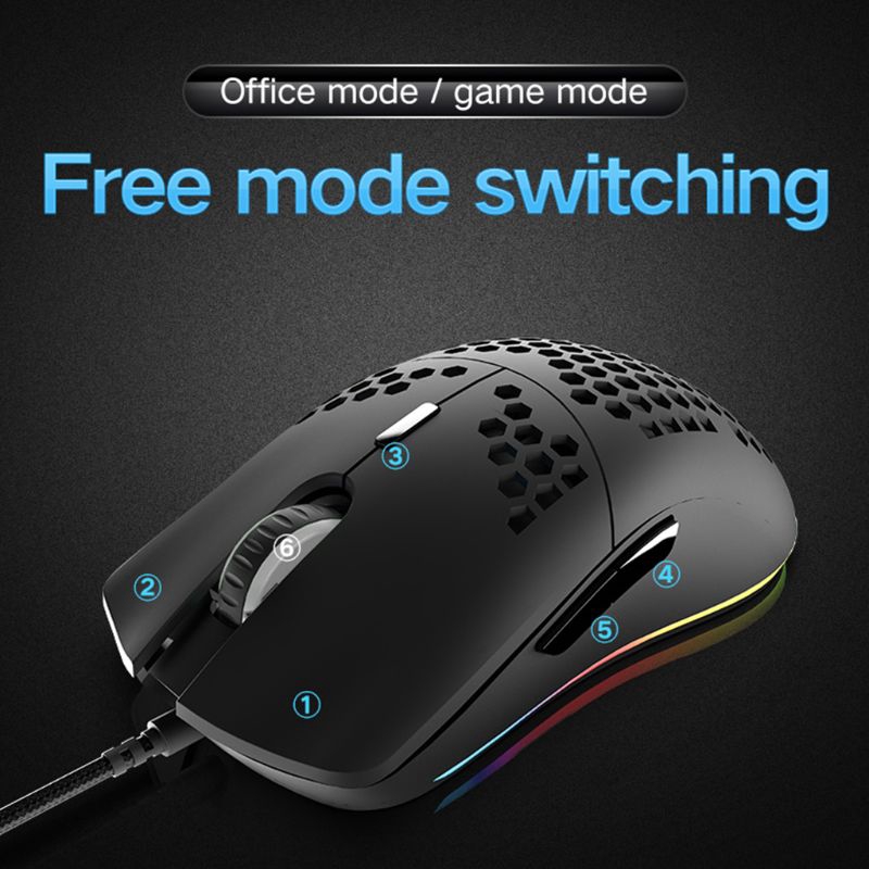 BTSG* M6 Hollow Honeycomb Style Game Mouse Lightweight RGB Wired Gaming Mice 12000DPI