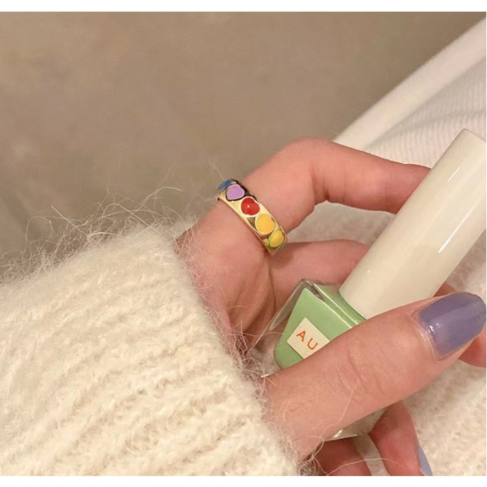 Nhẫn trái tim đa sắc cầu vồng Ula Shop Phong cách Hàn Quốc mới nhất Nhẫn đôi cute NDD1