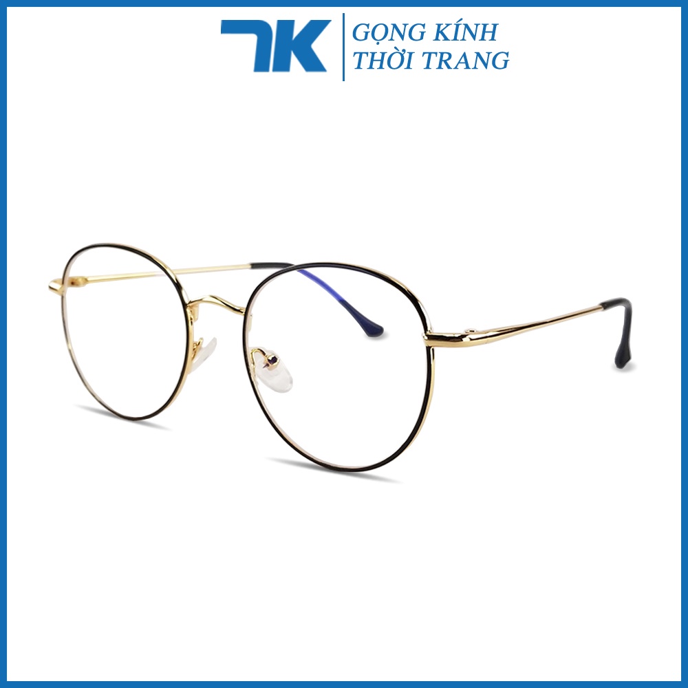 Gọng kính nam nữ màu bạc đen, vàng đen 7K9008. Mắt cận tròn chất liệu kim loại, tròng giả cận chống ánh sáng xanh, UV