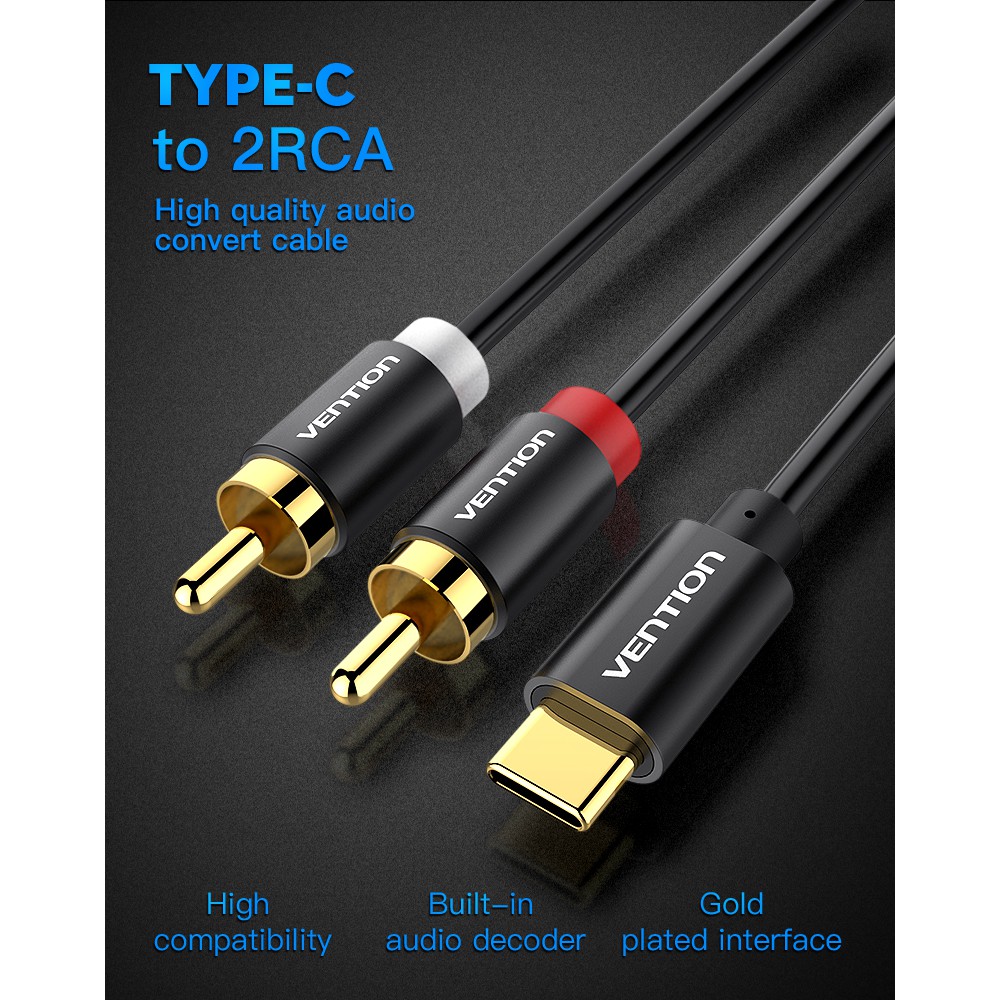 Cáp chuyển USB Type-C to 2RCA Male Audio Vention BGDBD - BEN