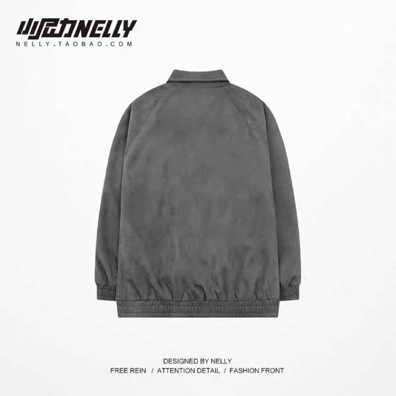 Áo khoác bomber 7445 Nelly Heybig chất da lộn form rộng hai lớp dành cho nam và nữ 79