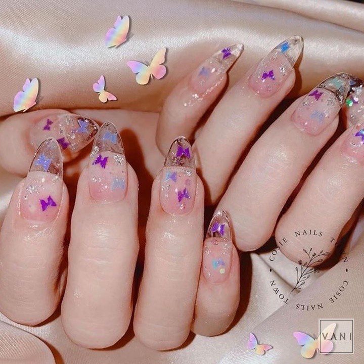 Hộp Kim Tuyến, Sticker Nail Hình Bướm Đắp Ẩn Móng Tay 12 Màu Phụ Kiện Nail - Vani Store