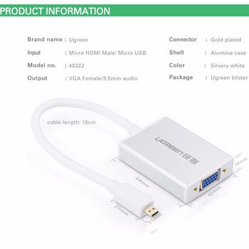 Cáp chuyển đổi Micro HDMI sang VGA và Audio Cao cấp Ugreen UG-40222