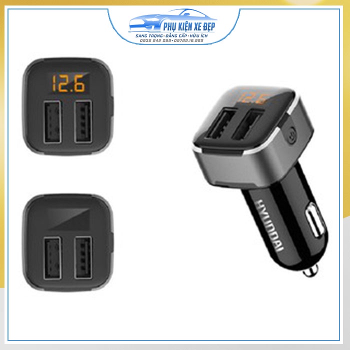 Tẩu sạc ô tô sạc nhanh ⚡FREESHIP⚡ 2 cổng USB Hyundai HY-39 chính hãng bảo hành 6 tháng đổi mới