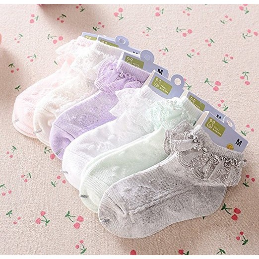 Vớ Cotton Phối Ren Đính Nơ Dễ Thương Dành Cho Bé Gái