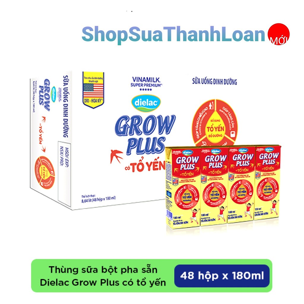 [HSD T10-2021] Thùng 48 Hộp Sữa Bột Pha Sẵn DIELAC GROW PLUS CÓ TỔ YẾN 180ML