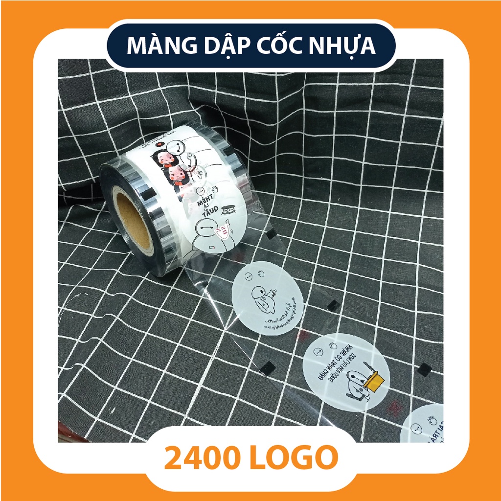 Cuộn màng ép cốc nhựa, màng ép ly nhựa, màng dập cốc in sẵn 2400 logo/cuộn dùng cho cốc 300 ml, 500 ml, 700 ml