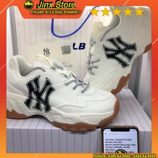 [ FREE SHIP ] Giày thể thao sneaker trắng M L B phối chứ NY CHỮ ĐEN ĐẾ NÂU  full size, full bill box