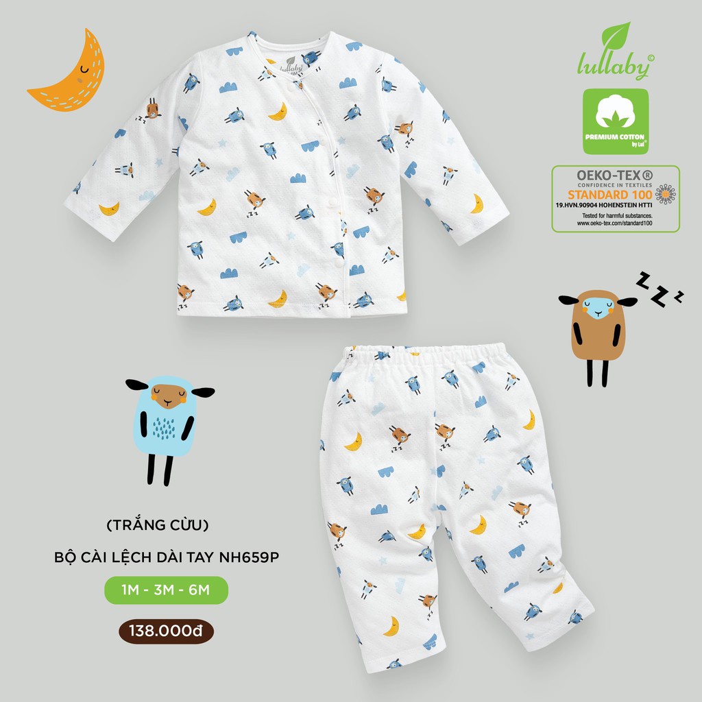 [FAFRINW05 giảm tối đa 30k đơn 150k](SALE) Bộ cài lệch dài tay sơ sinh Lullaby họa tiết cho bé NH659P