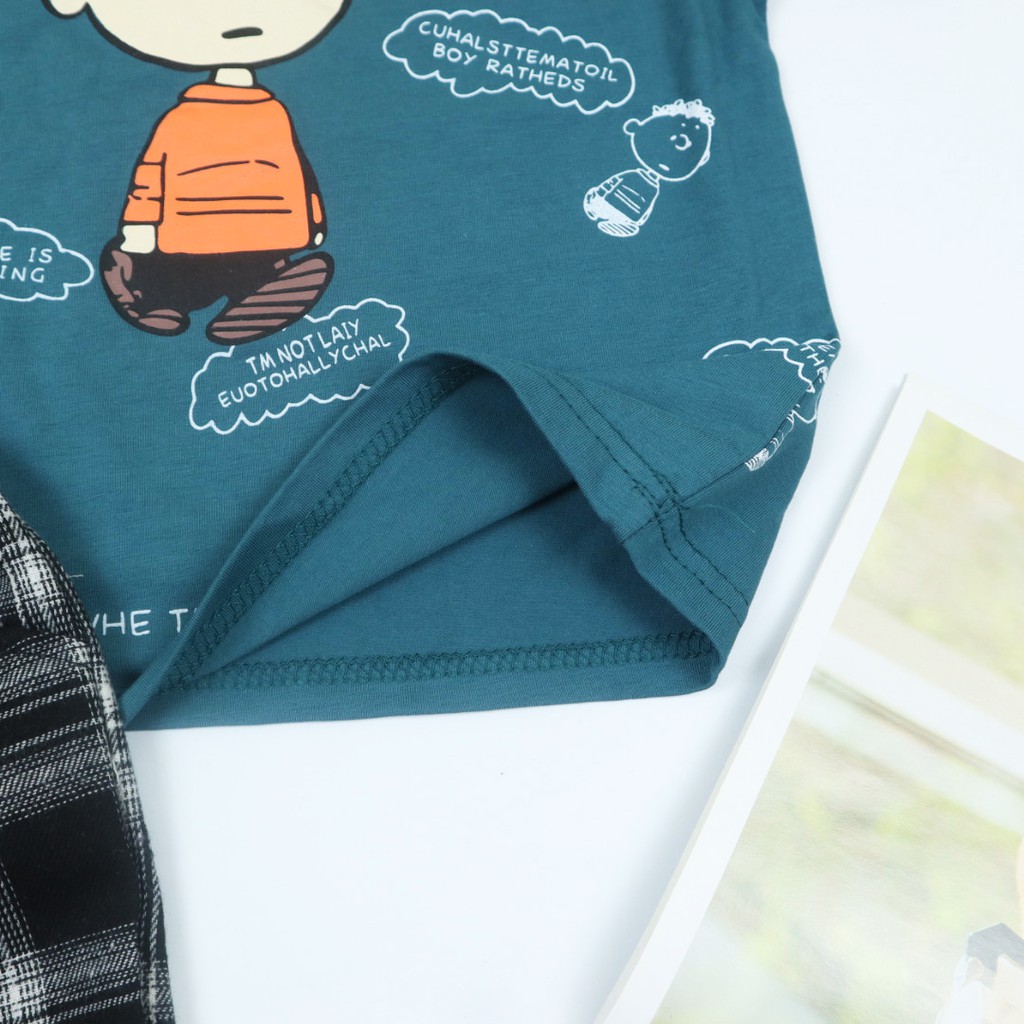 Bộ đồ bé trai mùa hè cotton họa tiết Charlie Brown đáng yêu