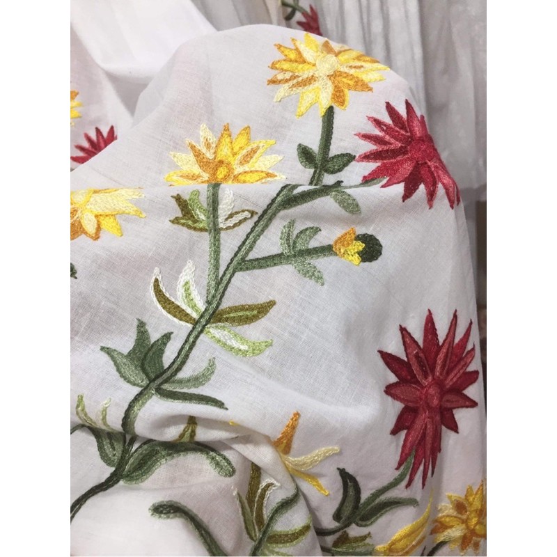 Vải thô boi thêu hoa 2 đầu ảnh thật