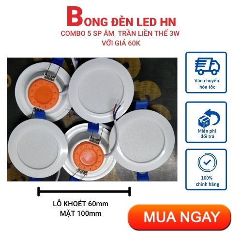 D18 Combo 5 ĐÈN LED ÂM TRẦN 3W CHỈ VỚI GIÁ 75K ÁNH SÁNG TRẮNG