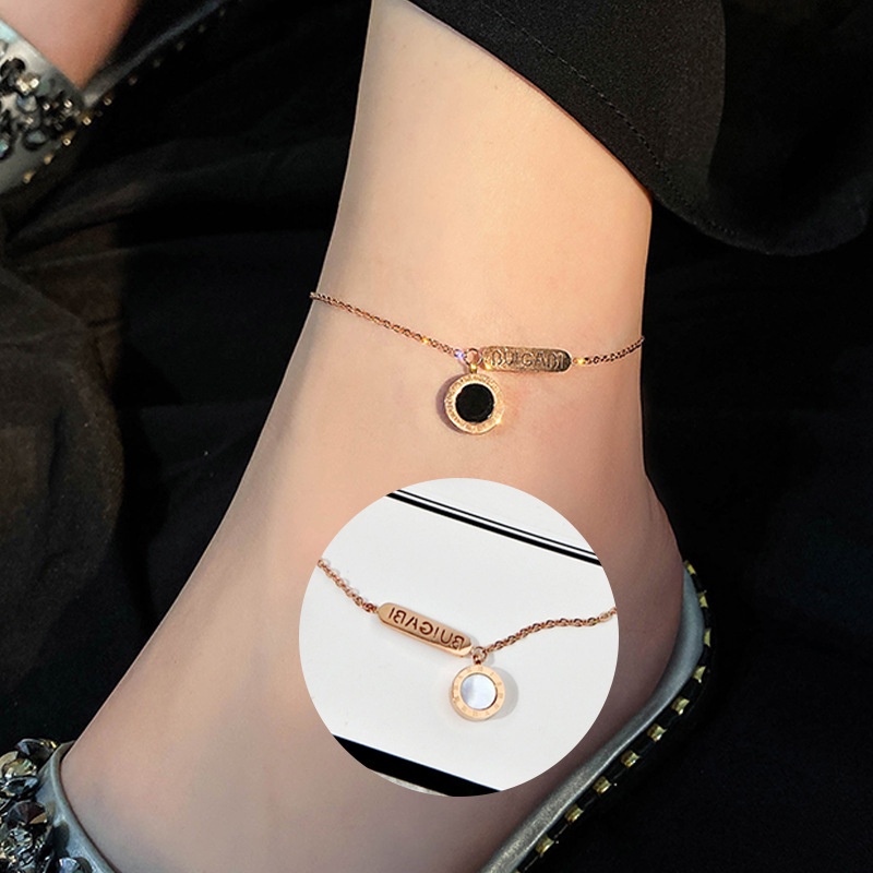 Lắc chân thép titan mạ vàng 18K phong cách Hàn Quốc trẻ trung