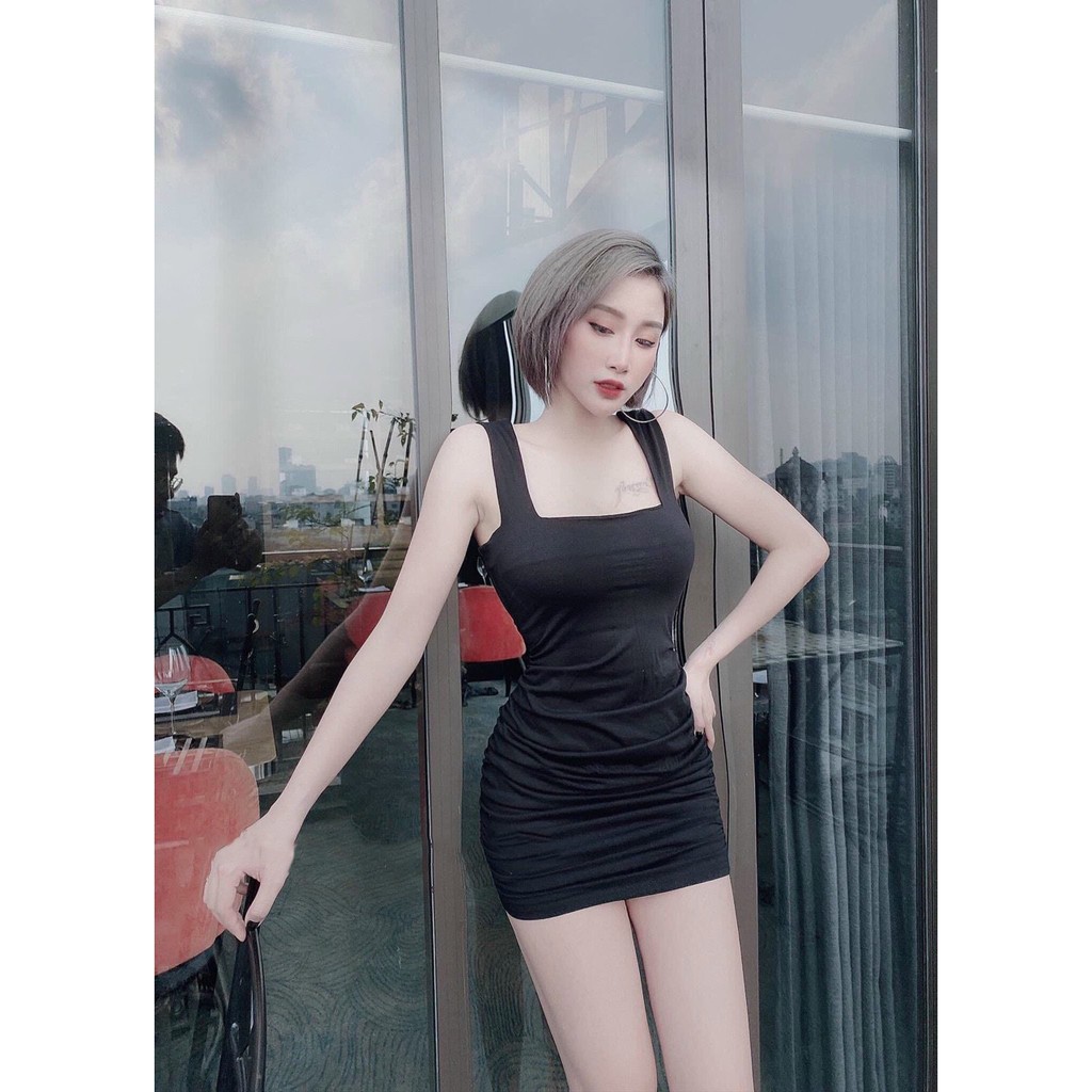 Đầm hai dây body nhún sườn bảng to TV210202