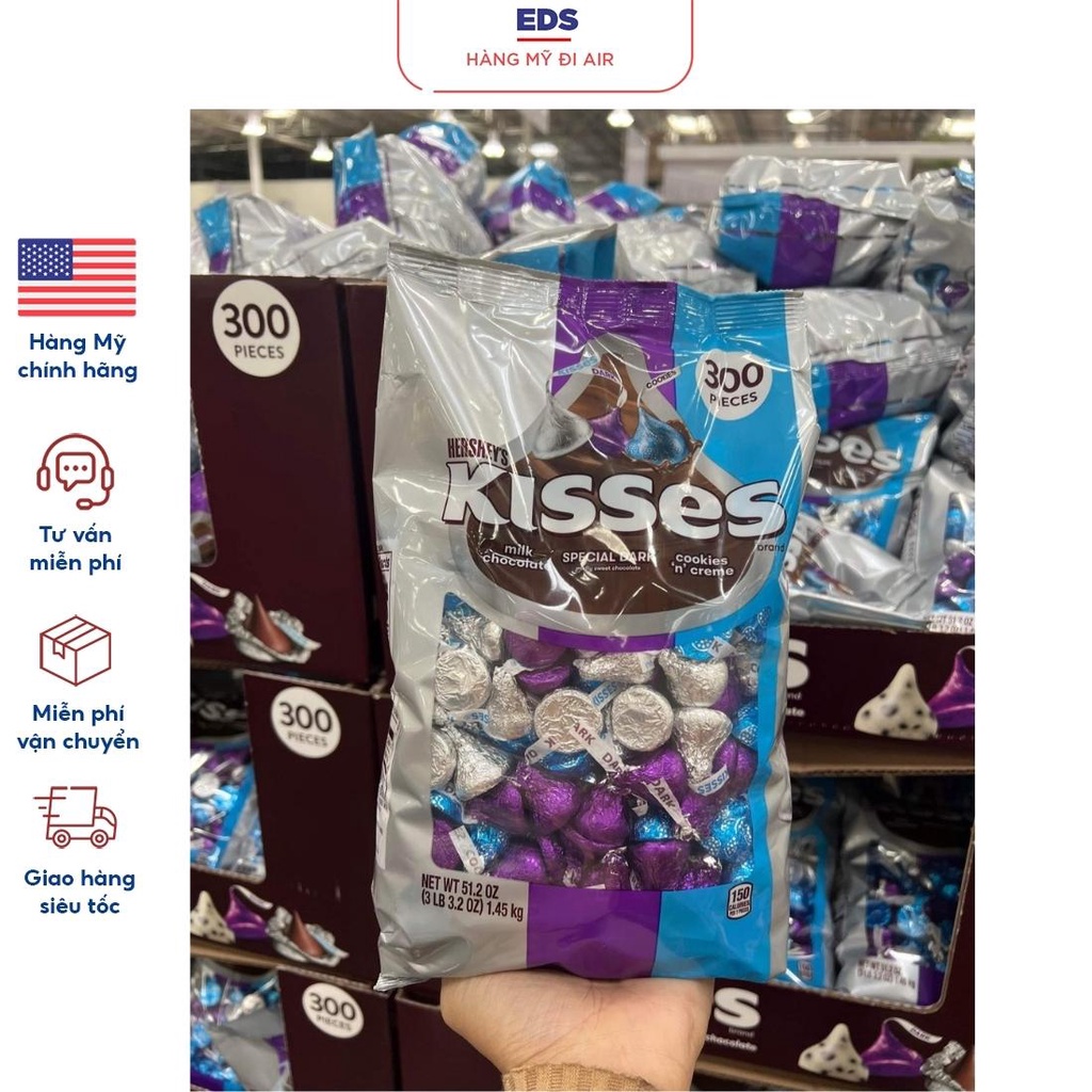 Chocolate Hershey’s Kisses Mix 3 Vị 300 viên 1,45kg T2/2023 - EDS Hàng Mỹ