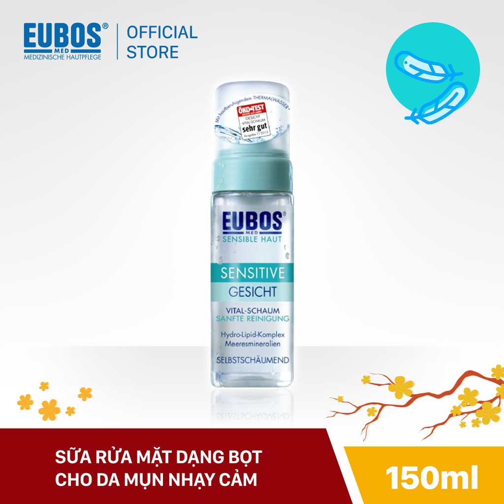 Sữa rửa mặt dạng bọt cho da mụn nhạy cảm EUBOS Sensitive Geistcht Vital-Schaum 150ml